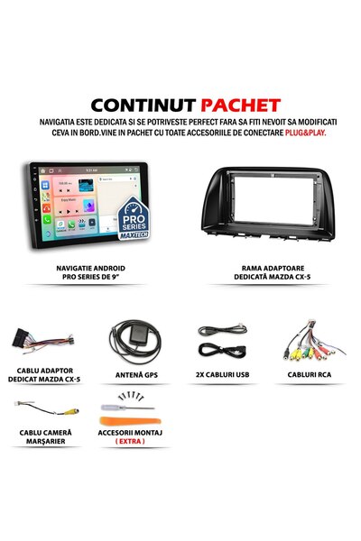 MaxTech Navigatie Mazda CX-5 2012-2015 dedicata, 4 GB Ram 64 GB Rom OctaCore, Carplay