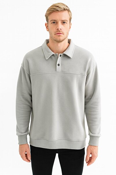 CLASSİCS MEN Men's Oversize Long Sleeve Polo Neck Sweatshirt-7099