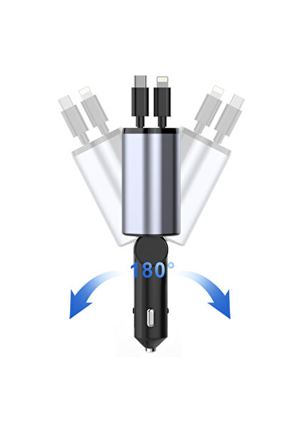 CHARGER Încărcător Auto Retractabil 4 în 1 cu Încărcare Rapidă – USB-C Lightning 100W