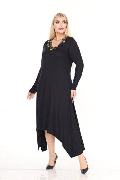 MJORA V-Neck Striped Asymmetrical Viscose Knitted Dress