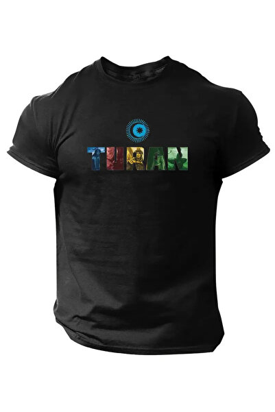 İSMTEXS تي شيرت مطبوع عليه نص توران ذو ياقة دائرية وأكمام قصيرة للجنسين مريح ...