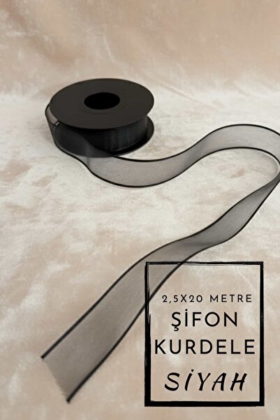 Dantelux Şifon Kurdele (2,5 x 20 Metre) Tül Bohça Süsleme Kurdelesi - Siyah