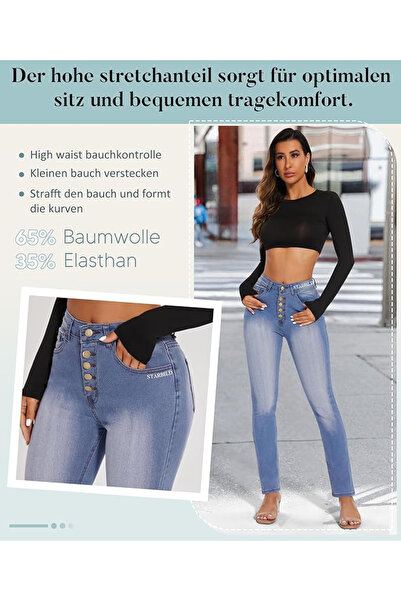 OEM Blugi albaștri elastici, slim fit, cu 4 buzunare, pentru femei, mărimea XL