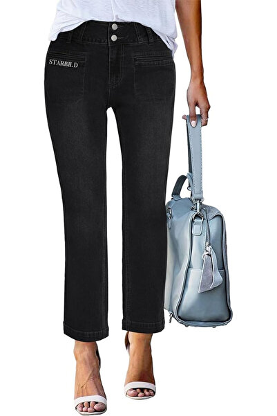 OEM Women's black stretchy, straight jeans, 4 pockets, M