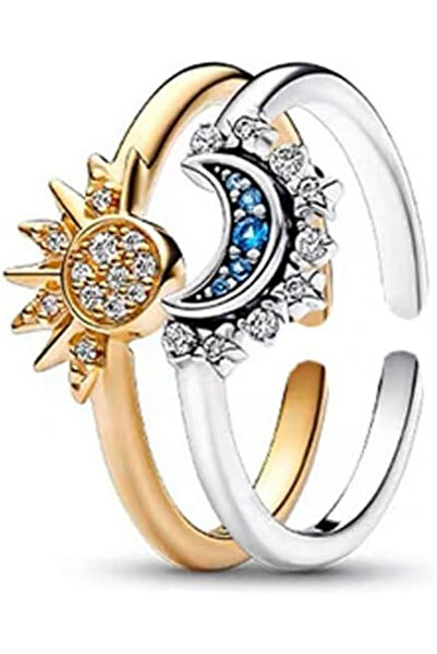 OEM Fine rings made of 925 silver and polished zirconia, set of 2 pieces Sun and Moon