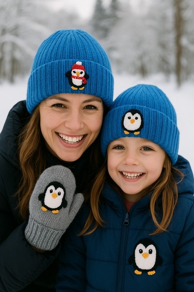 byebruketenci White Beret Red Scarf Penguin Punch Pattern Luxury Wool Hat Christmas Gift