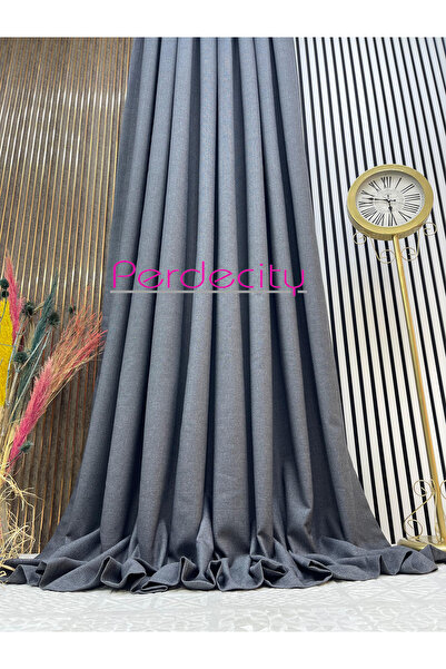 PERDECITY Natural Linen Bohemian Style Anthracite Background Curtain 1X3 with Frequent Pleats Suitable for Any Room