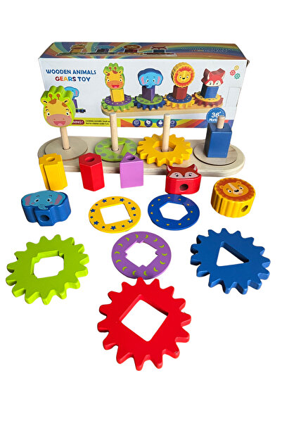 OEM Jucarie educativa si interactiva din lemn Montessori – coloane cu roti, forme si animale