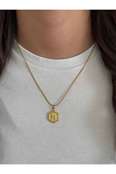 h&b design jewel Çelik Plaka N Harfli Kolye
