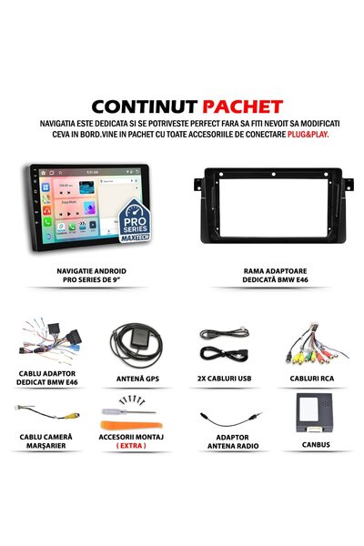 MaxTech Navigatie BMW Seria 3 E46 (1998-2006) dedicata, 6 GB Ram 128 GB Rom OctaCore, Carplay