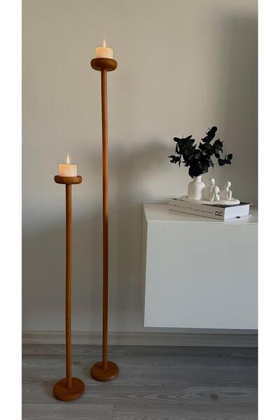 NUNU DESİGN Nara Ahşap Şamdan 2’li Set - Açık Meşe