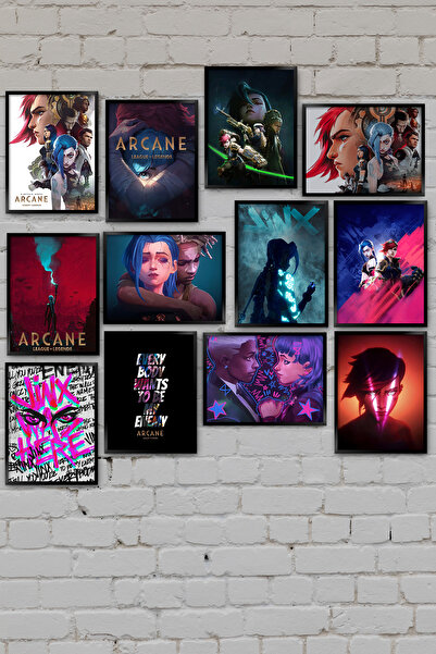 TABLOX Arcane League of Legends LoL Jinx 12li Dekoratif MDF Tablo Seti Hediyelik Dekoratif