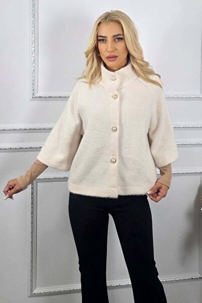 FashionForYou Cape with three-quarter sleeves, VORRA cufflinks, and pearls, White