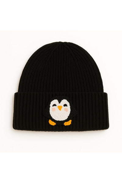 byebruketenci Black Beret Yellow Foot Penguin Punch Patterned Luxury Wool Hat Christmas Gift