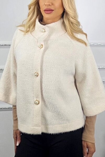 FashionForYou Cape with three-quarter sleeves, VORRA cufflinks, and pearls, White