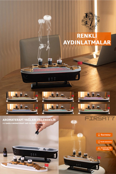 Fırsat7 Titanic Vapur Gemi Dekoratif Aromaterapi Hava Nemlendirici 7 Led'li G...