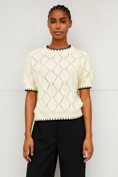 Femaura Kazak - FM015 Model Dikiş detaylı baklava desenli Süveter.