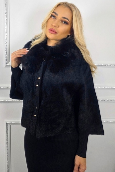 FashionForYou Bolero with fur collar TONYA and snap closure, Black