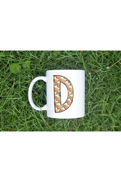 Beramussa كوب على شكل حرف D - مزين بنمط البرتقال والماندرين - كوب شاي وقهوة ب...