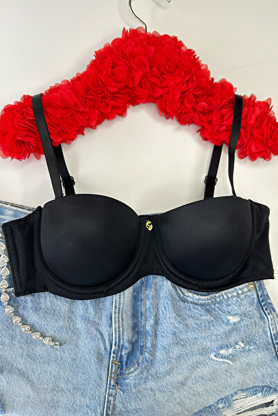 Morensa Kadın Toparlayıcı Balenli Yarım Destekli Silikonlu Straplez Sütyen Siyah