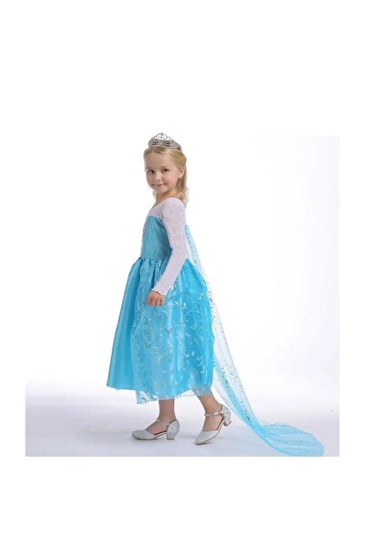 OEM Rochie model Elsa cu trena, albastru, 8 ani - 9 ani