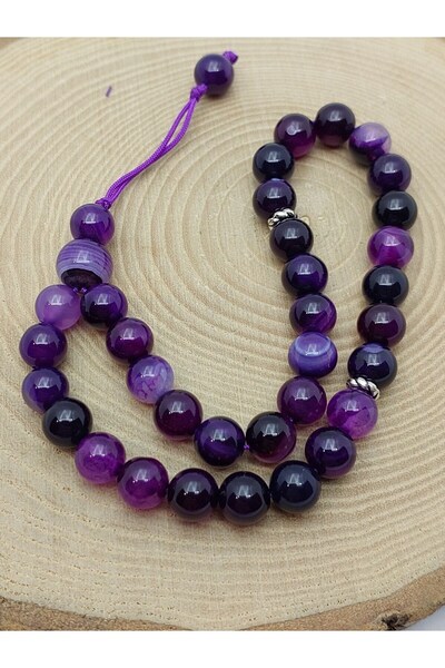 Yasamtohumu سبحة من حجر العقيق الأرجواني المتغير اللون بتصميم خاص 33 حبة 8 مم...