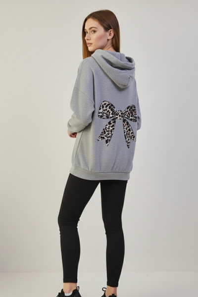 Vengeance Outlet Sırt Leopar Kurdele Desenli Kadın Kapüşonlu Oversize Sweatshirt