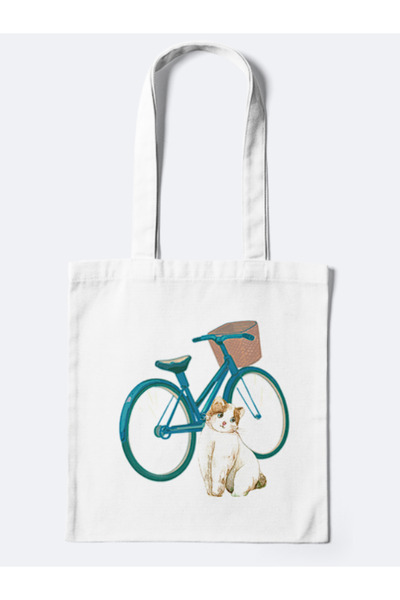 junobi Bez Çanta + Kalemlik - Bisikletli Kedi Seti - 2'li Avantaj Seti