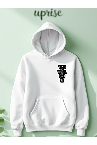 Vordevia Hanorac Time To Travel cu imprimeu din bumbac cu 3 fire O supradimen...