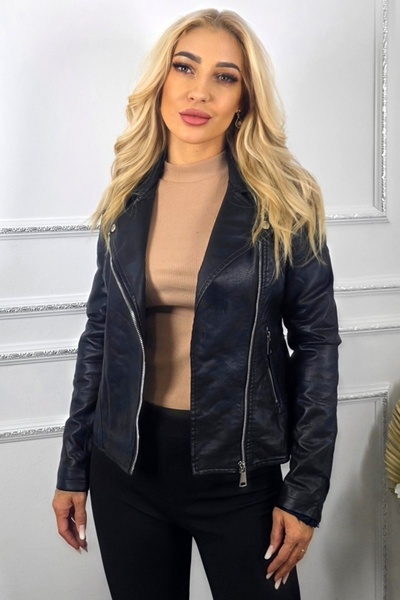 FashionForYou NYTA eco-leather jacket, biker model with side closure, Black