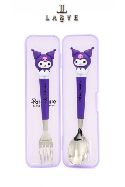 kuromi Premium Design Figured Fork and Spoon Set of 2 Purple Color with Carrying Box New Season