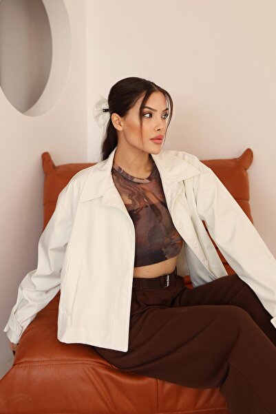 Hazel Kadın Beyaz Kısa Oversize Trençkot