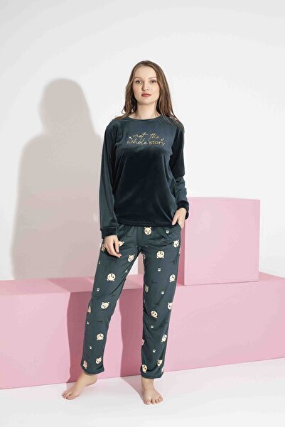 Mine style Mother Daughter Velvet-Khaki Ayl Injection Printed Winter French Velvet Pajama Set