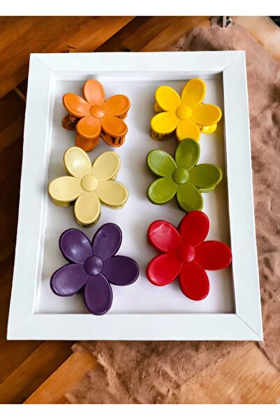 modares Kadın XL Papatya Çiçek Model Renkli Mandal Toka 6 cm