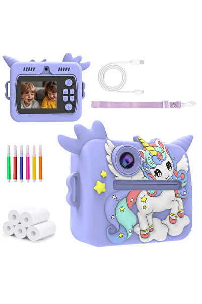 VALA Children's camera with instant printing, VALA® 10K UNICORN, front-rear camera, autofocus,