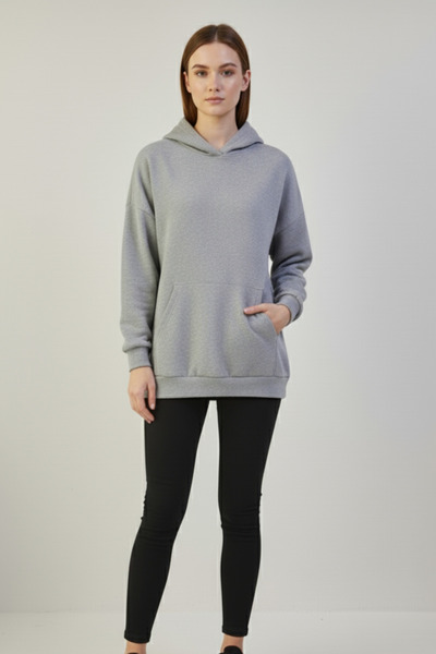 Vengeance Outlet Sırt Leopar Kurdele Desenli Kadın Kapüşonlu Oversize Sweatshirt