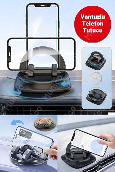Munico 360° Dönebilen Telefon Tutucu – Silikonlu Yapışkan Taban, Park Numaras...