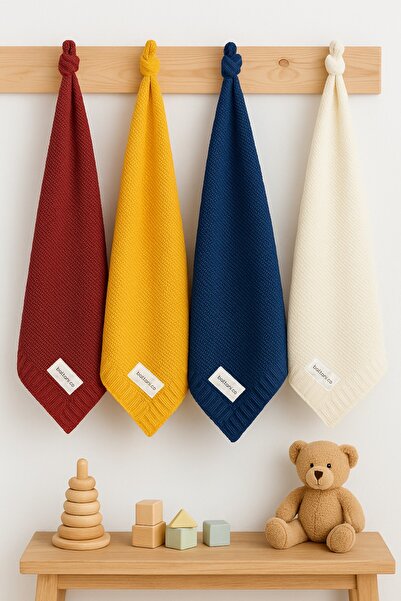 Battani.Co بطانية أطفال محبوكة من التريكو للفتيات والفتيان مقاس 85 سم × 85 سم 100% قطن كوتونيل خردل