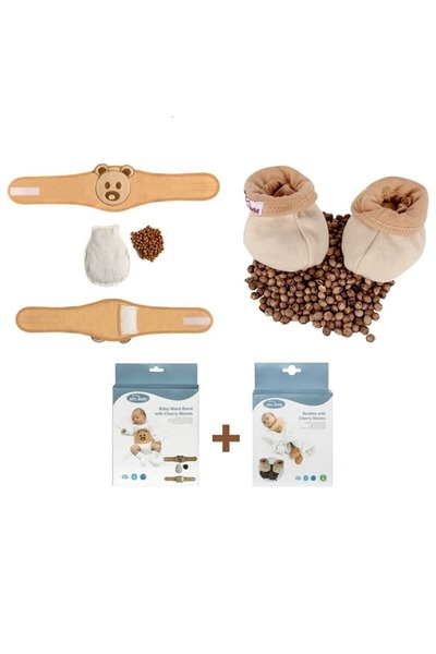 Sevi Bebe Cherry Seed Booties + Cherry Seed Baby Waist Band Set Cream