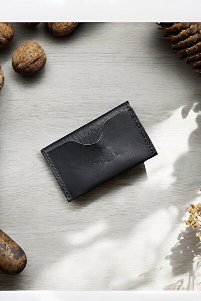 MAT Deri Black Slim Card Holder 4 Slots Genuine Leather Small Card Holder