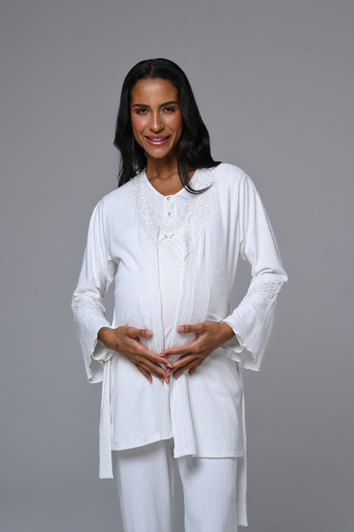 Lohussa Set de pijamale pentru femei, jacquard ecru, iarnă, cu design special...