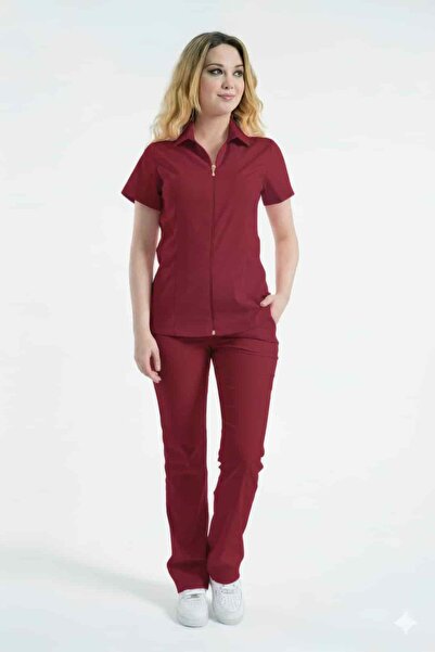 LİZY STORE A S t E R I a - Burgundy Women's Uniform Set