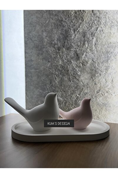 Elan Design Kums Design Dekoratif Pembe Beyaz Kuş seti