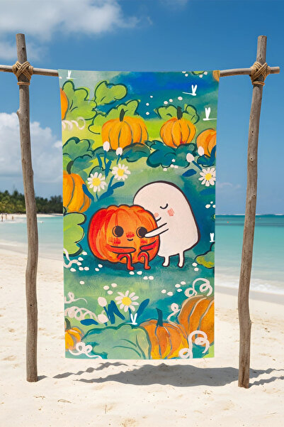 BETHA Cute Pumpkin Cotton Beach Towel – Patterned Design – 75X150 cm