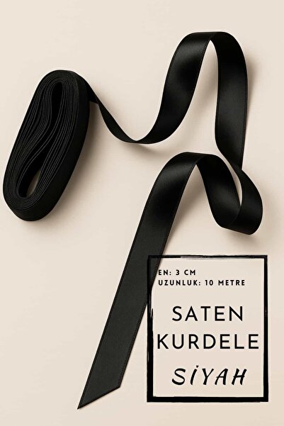 Dantelux Saten Kurdele - Süsleme Kurdelesi - Bohça Kurdelesi - Siyah (3 cm x ...