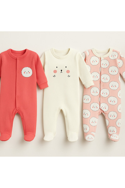 tinytrends Baby Girl 100% Cotton Sweet 3-Piece Snap-On Romper Set Newborn