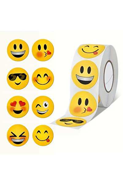 hdcw 500 ADET 2.5cm RULO YAPIŞKANLI RENKLİ EMOJİ STICKER ETİKET HEDİYE PAKETLEME
