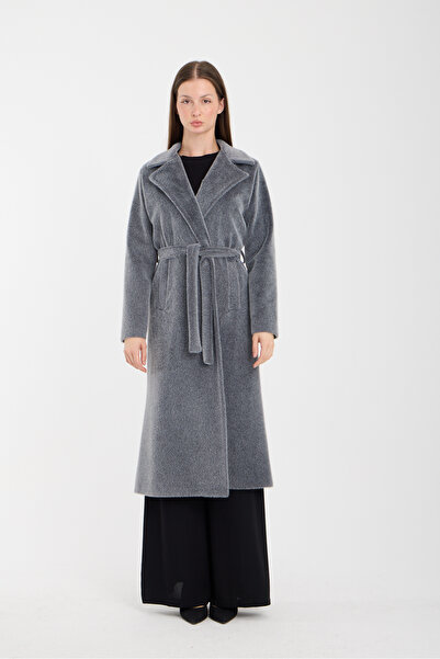 ensade Belted Double-Breasted Collar Half-Lined Winter Foxy Long Coat