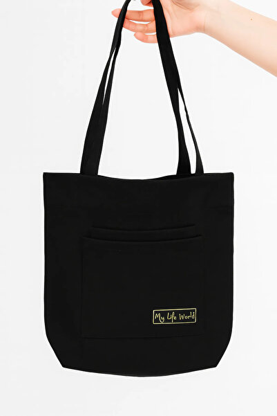 BUTİK1AVM Women's Black Waterproof Fabric Single Snap Hand, Arm and Shoulder Bag with 3 Compartments