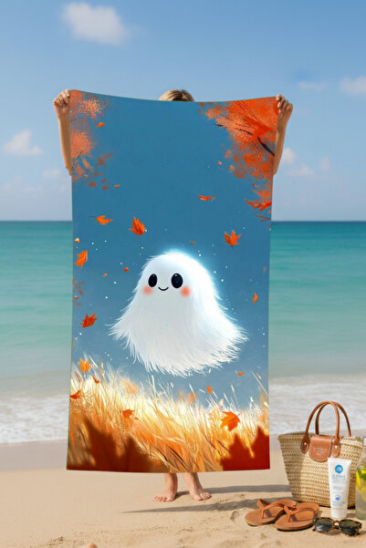 BETHA Cute Ghost Patterned Cotton Beach Towel – Patterned Design – 75X150 cm